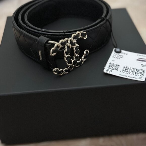 CHANEL Belt, Balck, Quilted Leather